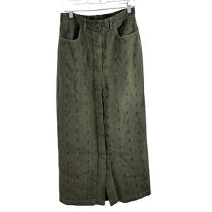 120 Lino Linen Midi Skirt Button-Front Pockets Olive Green Women Size 40 / US XS